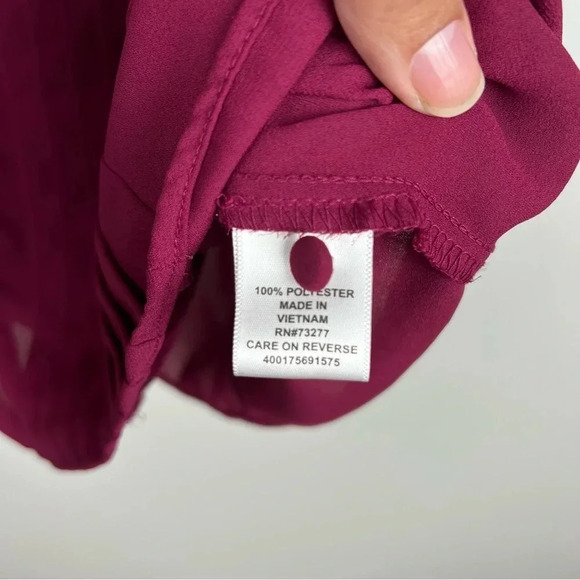 Deep Burgundy Office Workwear Ruffle Sleeveless Shirt, Size Small by Elle - Picture 6 of 10